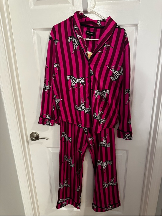 Room Service Other - Zebra-Print Magenta Stripe Pajama Set - Relaxed Two-Piece